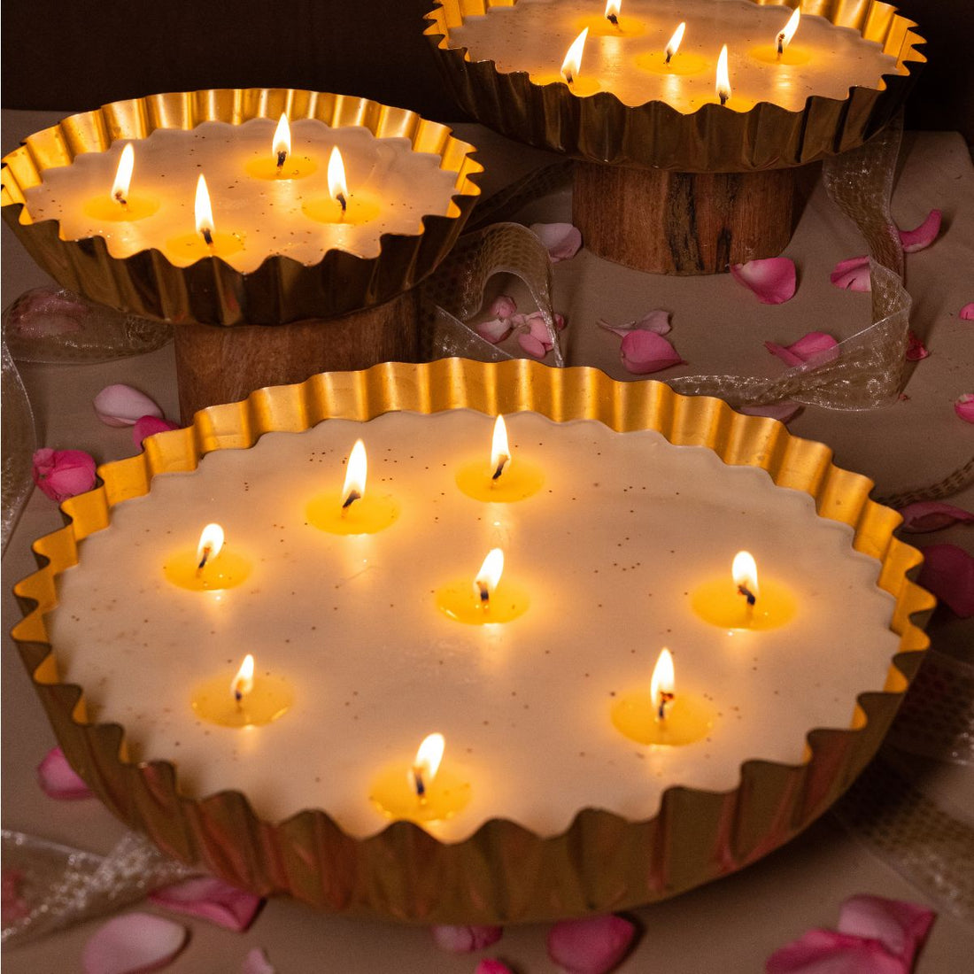 Zigzag Gold Urli Candle Twin Flames India