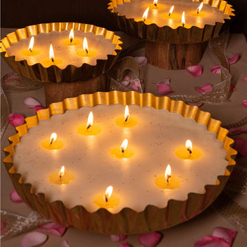 Zigzag Gold Urli Candle Twin Flames India