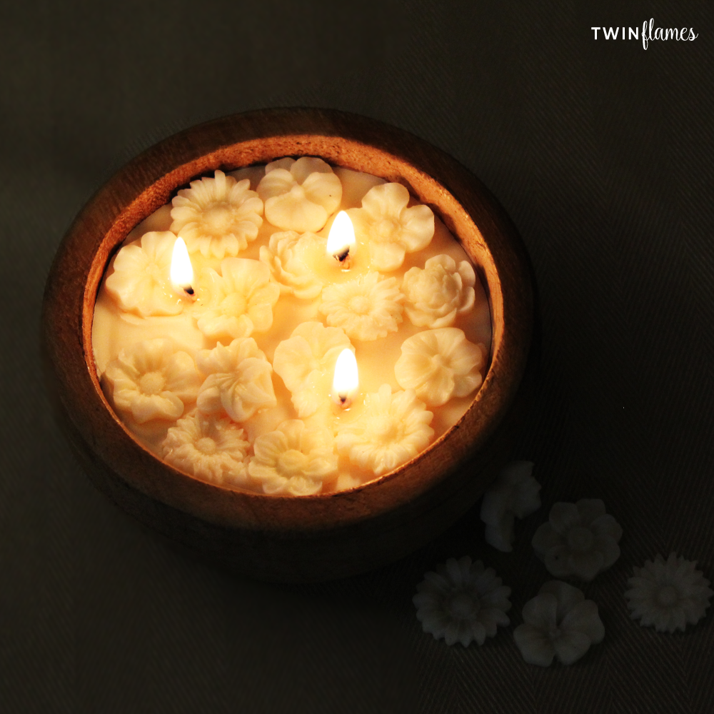Wildflower Wooden Soy Scented Candle (3-wick) Twin Flames India