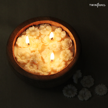 Wildflower Wooden Soy Scented Candle (3-wick) Twin Flames India