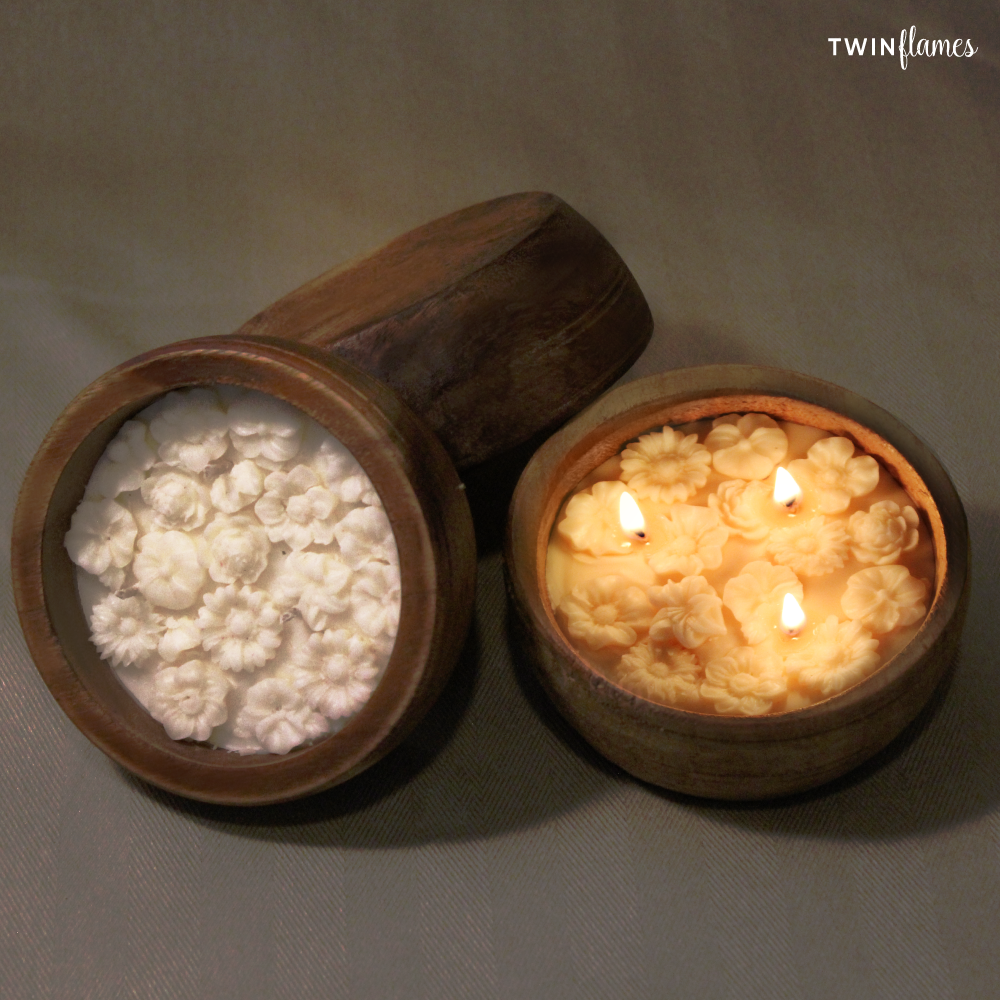 Wildflower Wooden Soy Scented Candle (3-wick) Twin Flames India