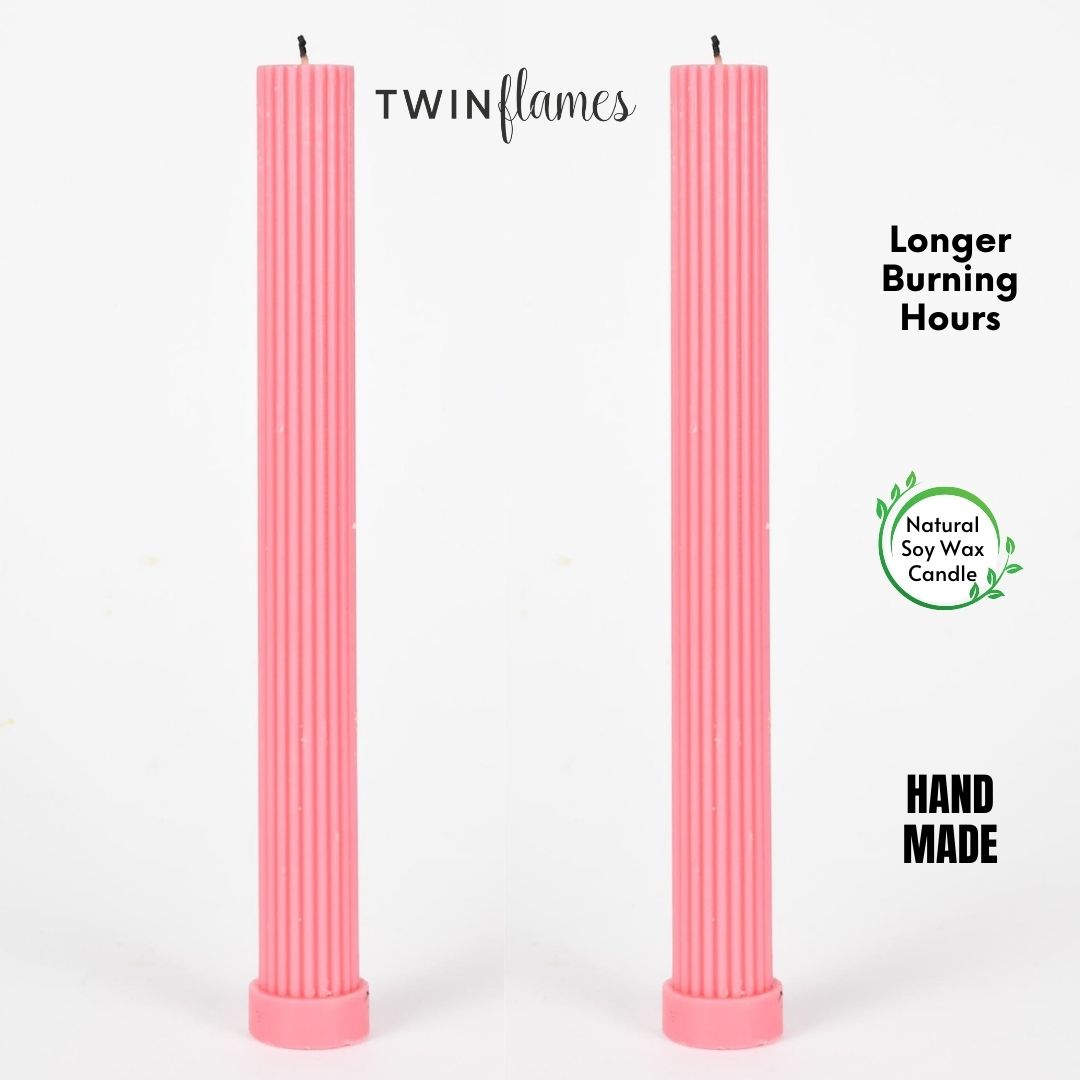 Brown Ribbed Designer Candle (Set of 2) - Twin Flames India