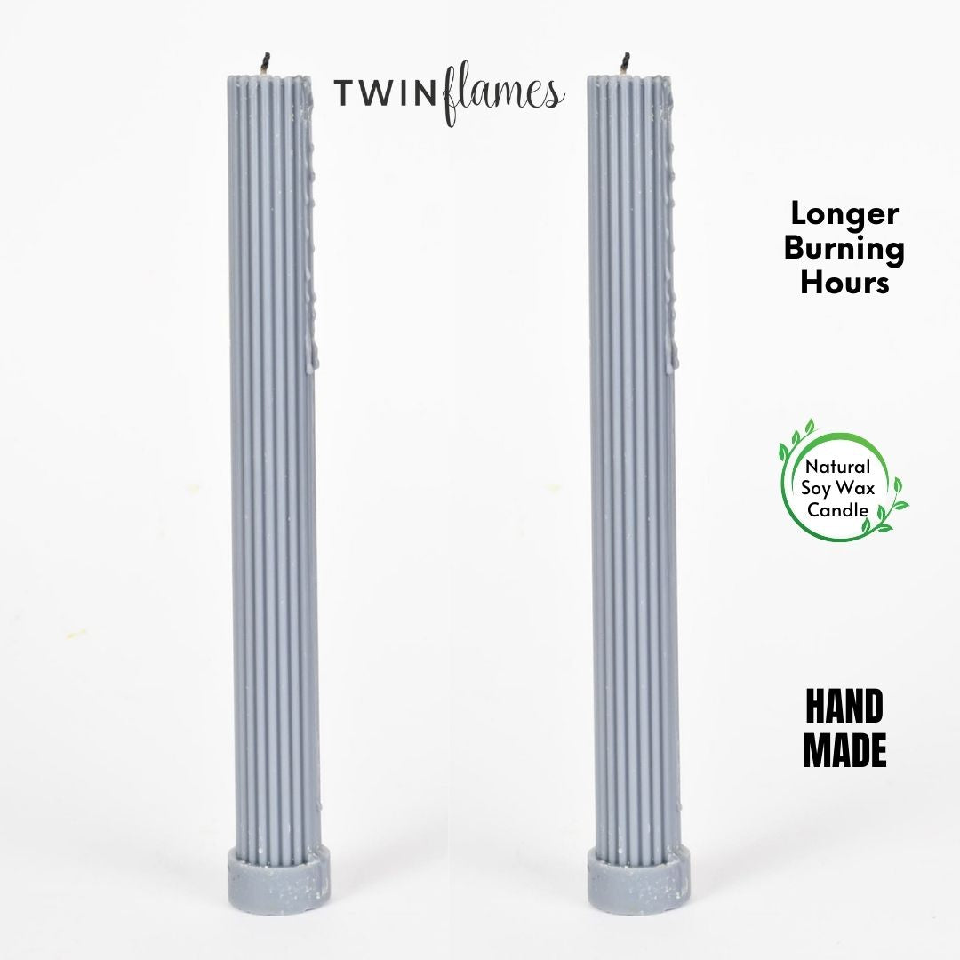 Brown Ribbed Designer Candle (Set of 2) - Twin Flames India