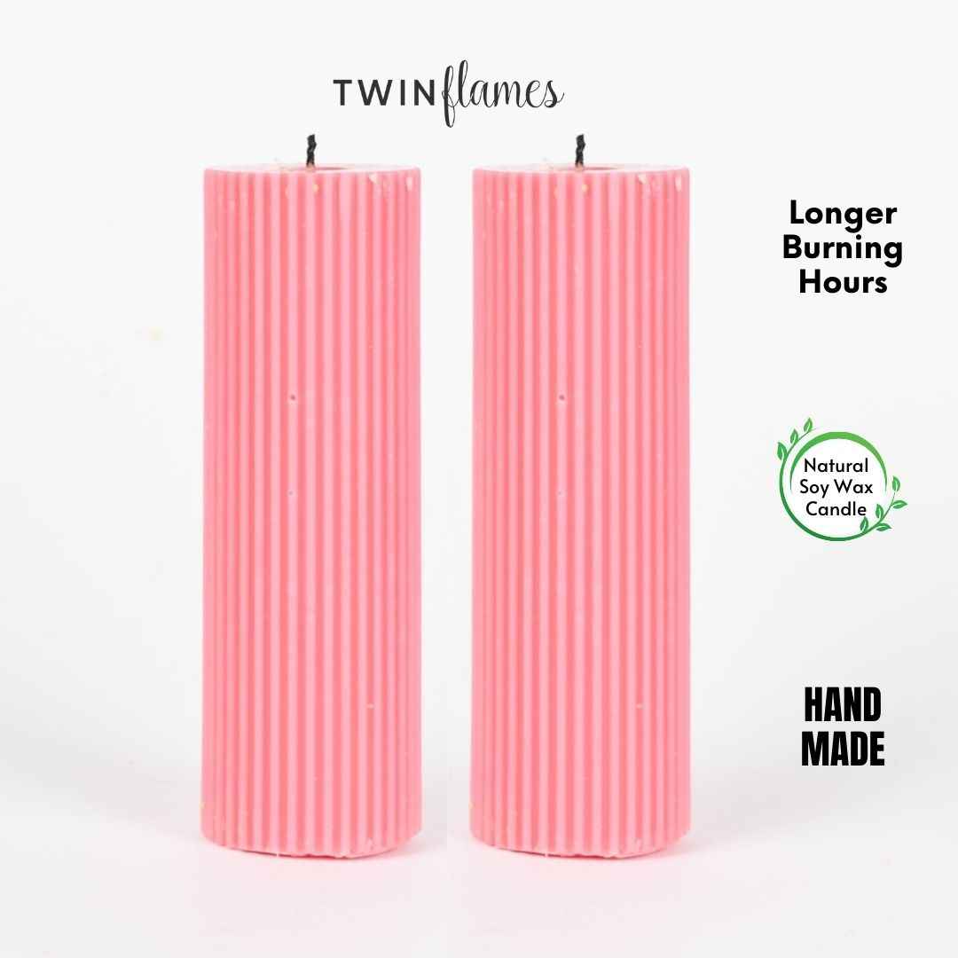Grey Ribbed Designer Candle (Set of 2)
