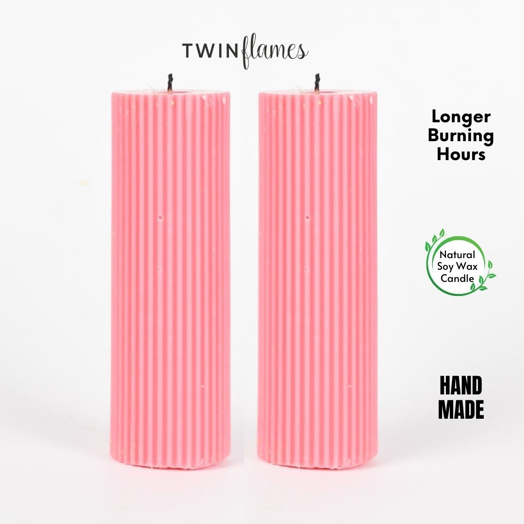 Brown Ribbed Designer Candle (Set of 2) - Twin Flames India