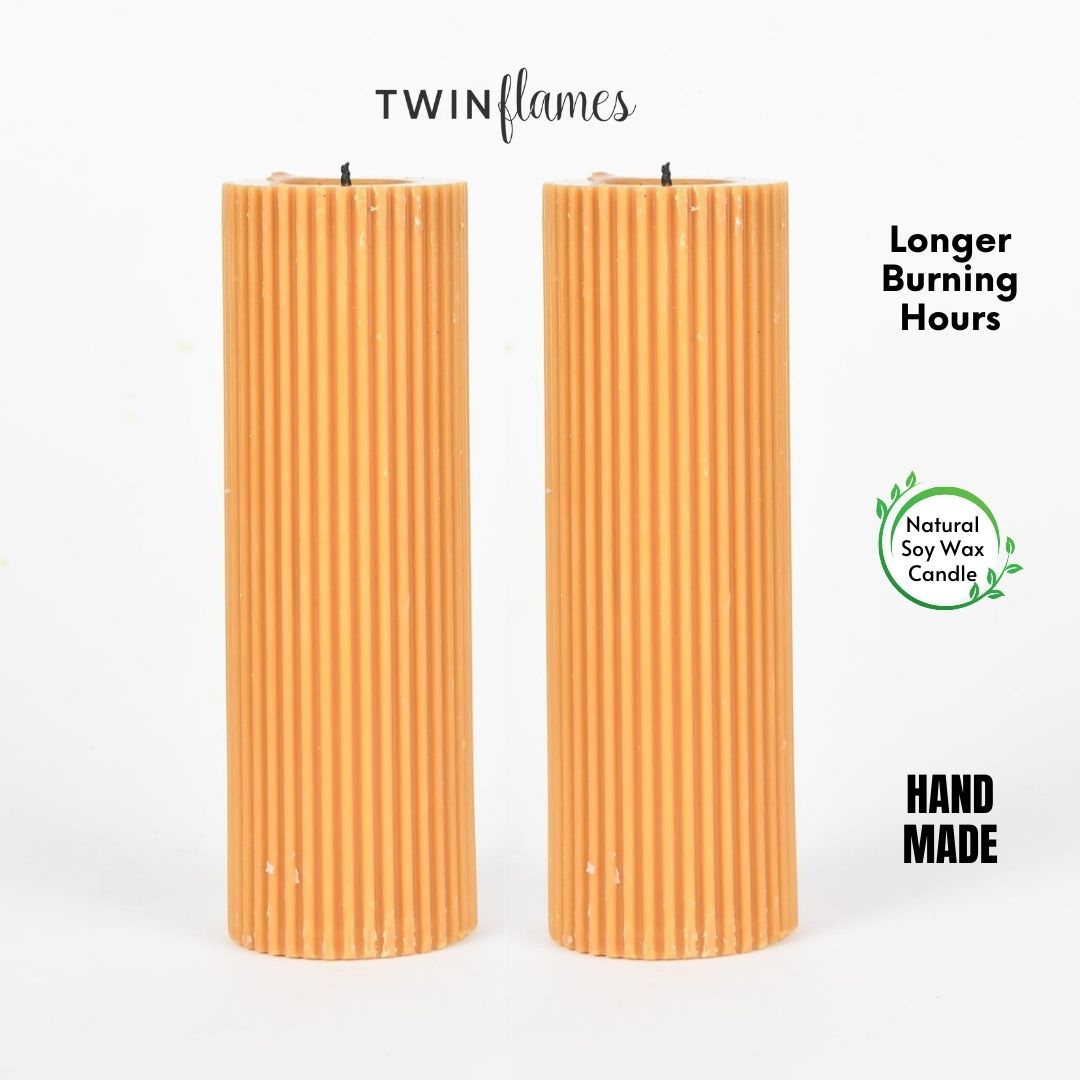 Brown Ribbed Designer Candle (Set of 2) Twin Flames India