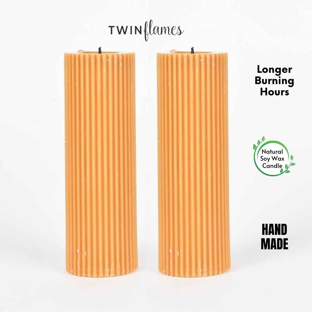 Grey Ribbed Designer Candle (Set of 2)