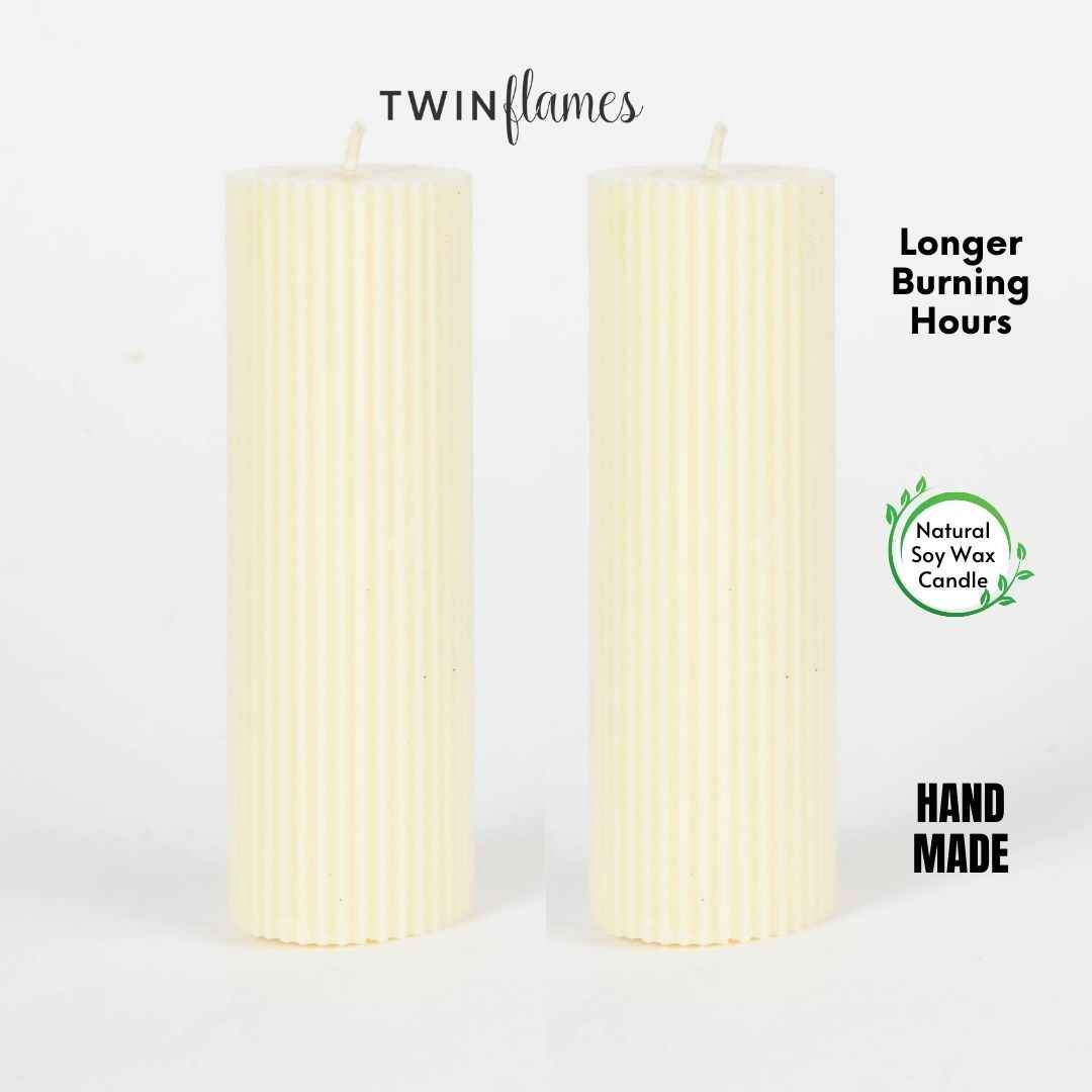Grey Ribbed Designer Candle (Set of 2)