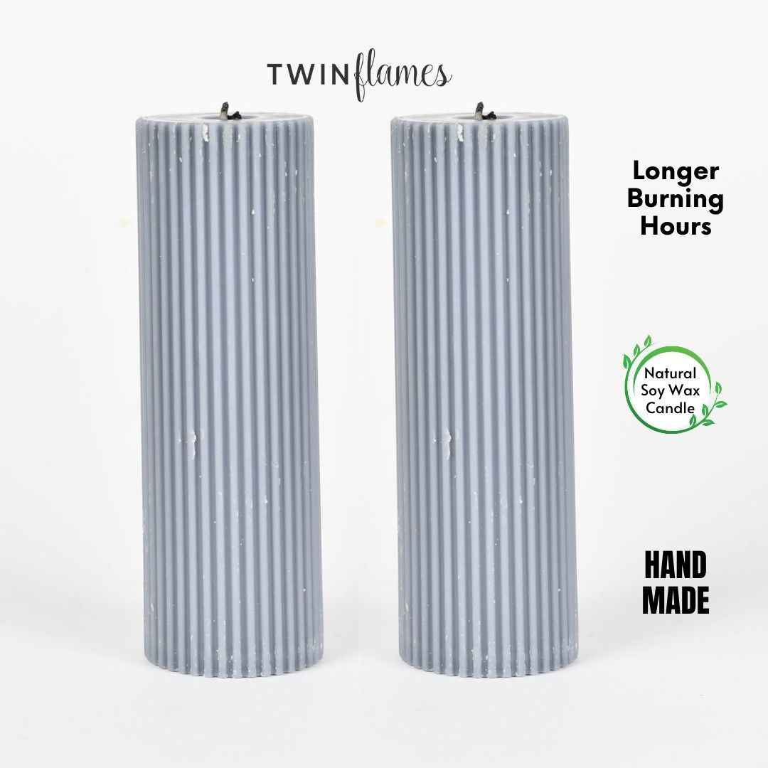 Cream Ribbed Designer Candle (Set of 2)