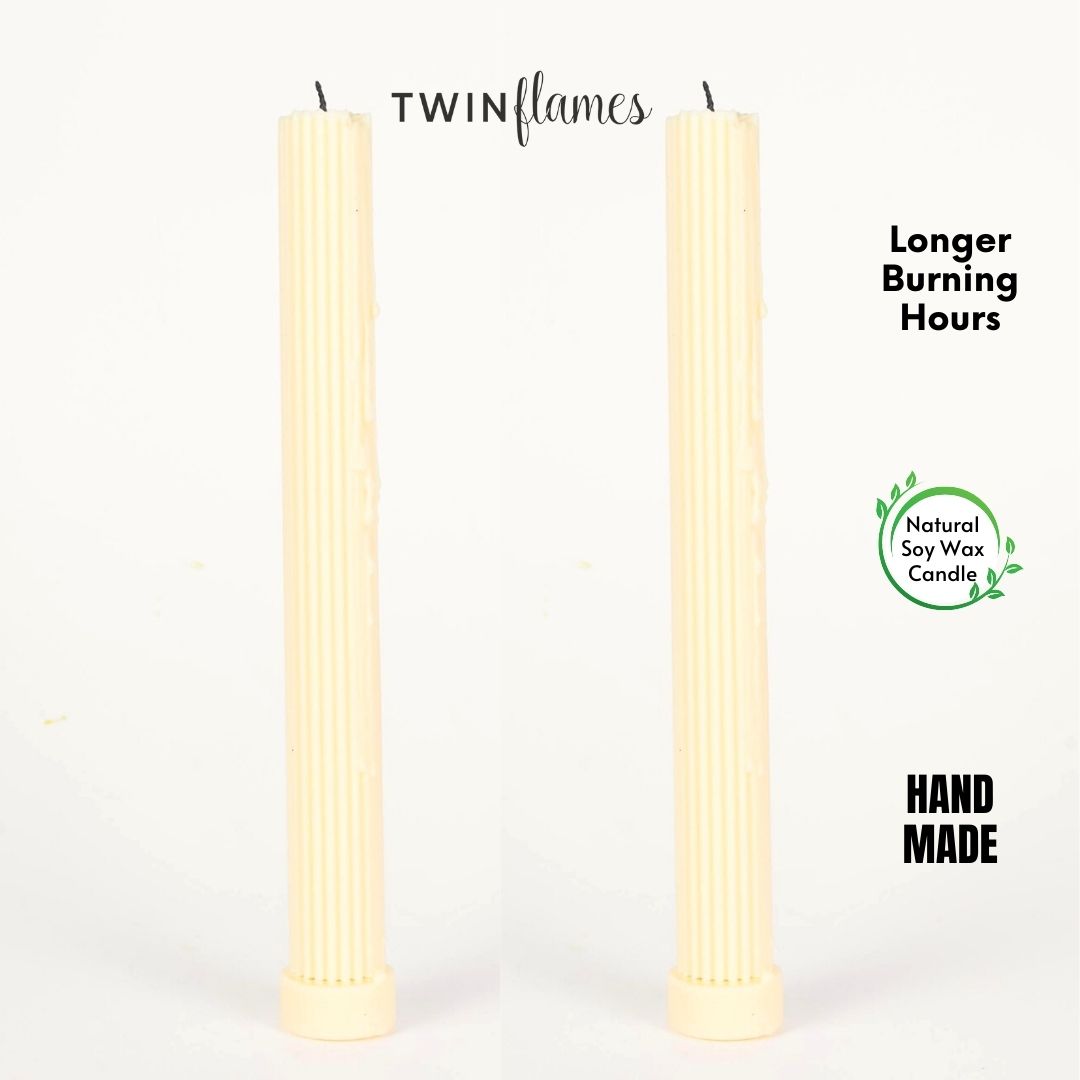 Brown Ribbed Designer Candle (Set of 2) - Twin Flames India