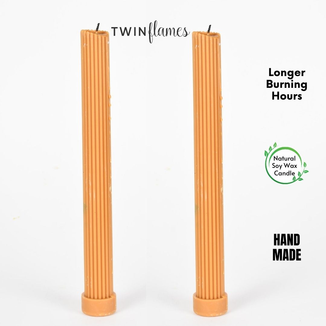 Brown Ribbed Designer Candle (Set of 2) - Twin Flames India