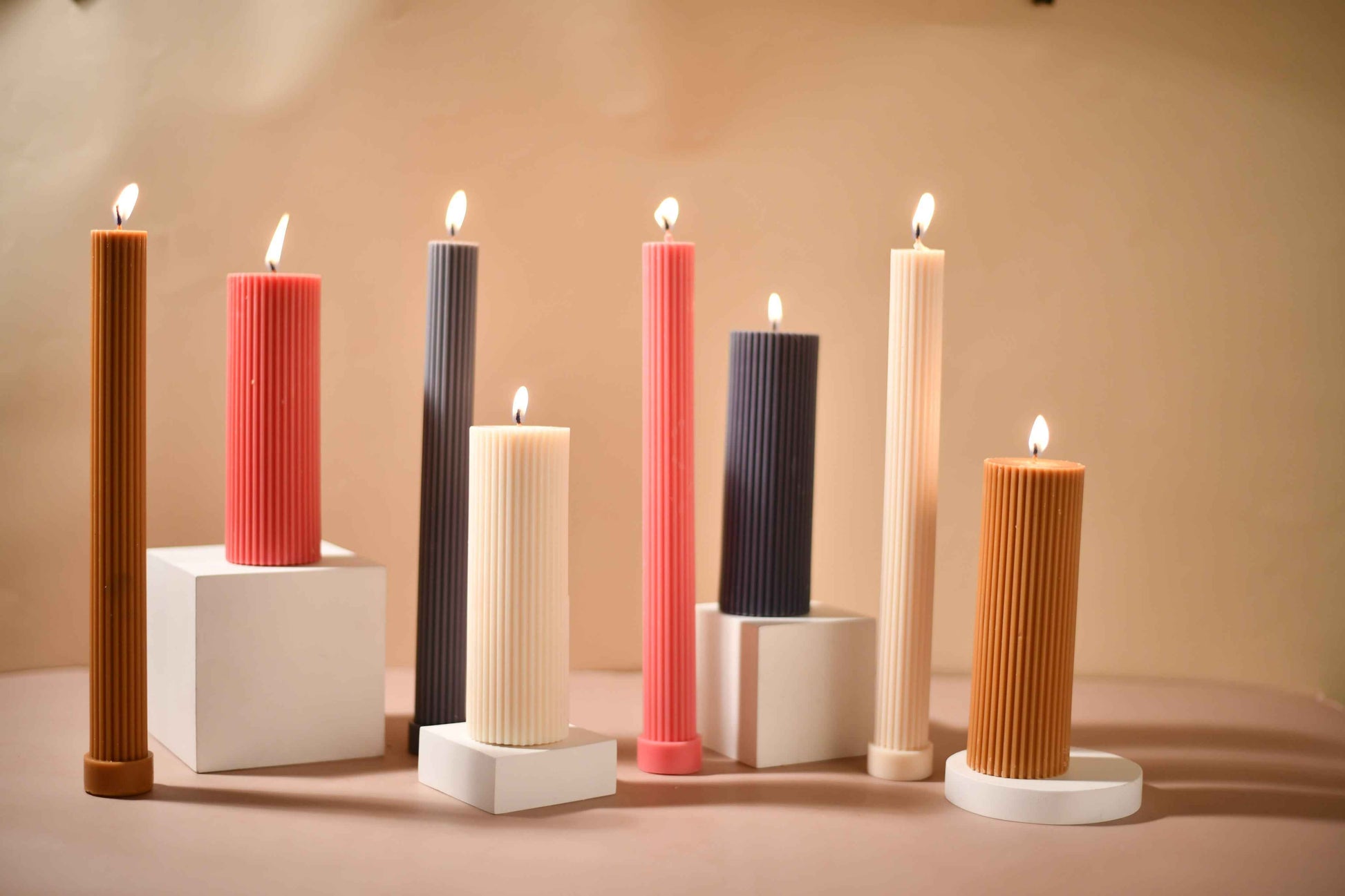 Grey Ribbed Designer Candle (Set of 2)