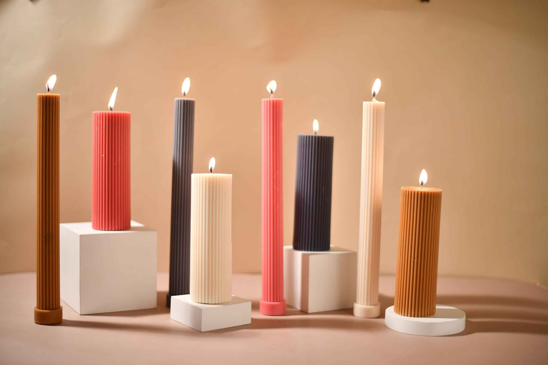 Cream Ribbed Designer Candle (Set of 2)