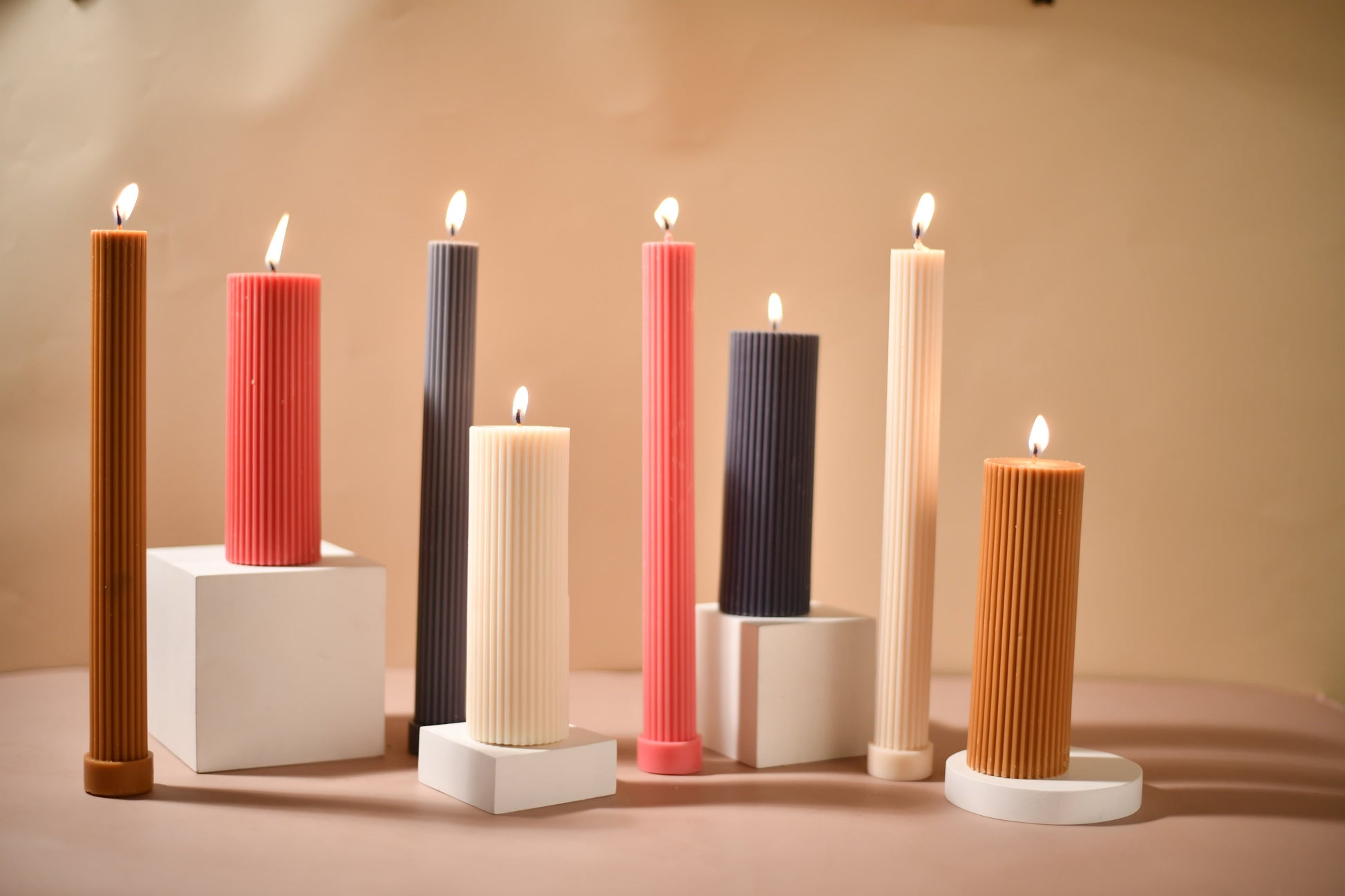 Brown Ribbed Designer Candle (Set of 2) Twin Flames India