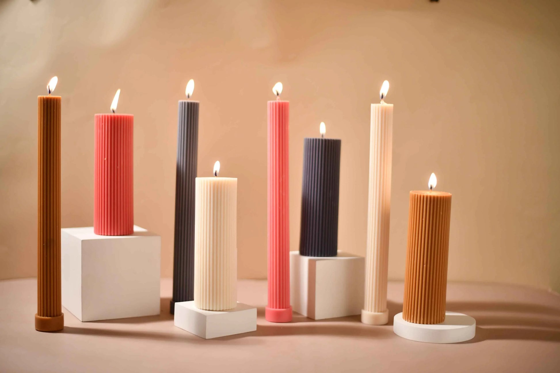 Brown Ribbed Designer Candle (Set of 2)