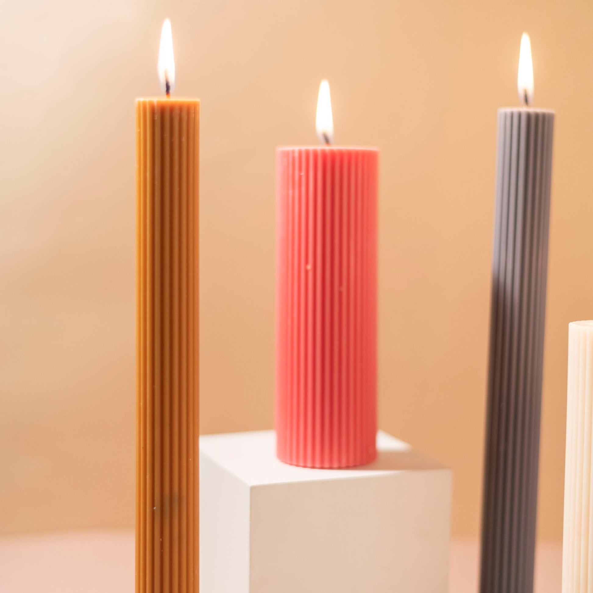 Brown Ribbed Designer Candle (Set of 2) Twin Flames India