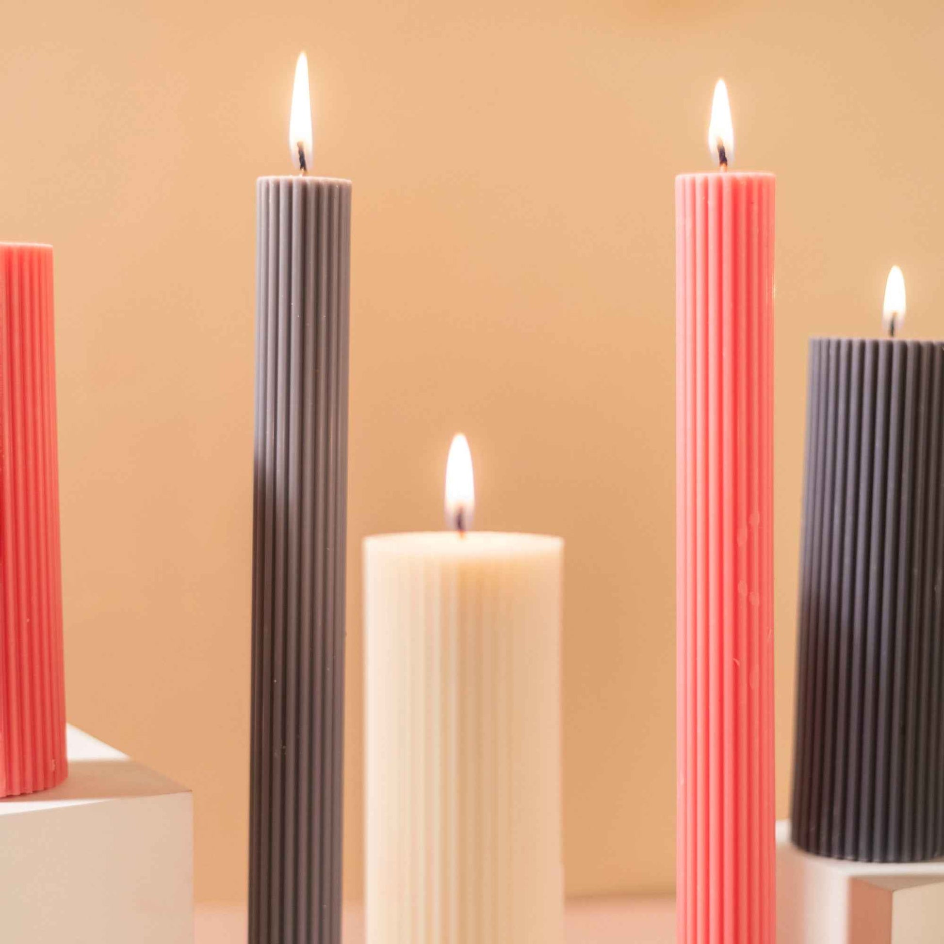 Grey Ribbed Designer Candle (Set of 2)