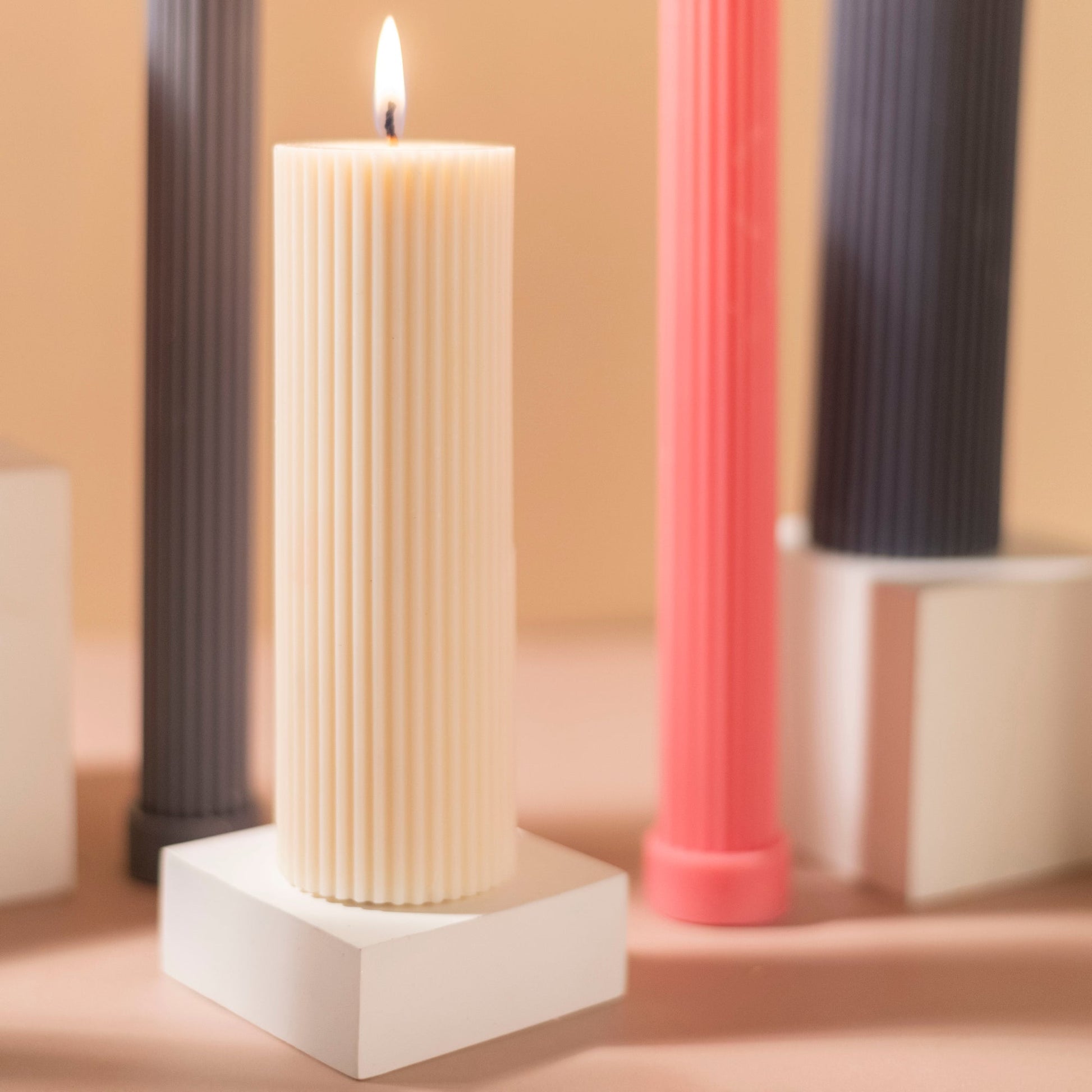 Brown Ribbed Designer Candle (Set of 2) Twin Flames India