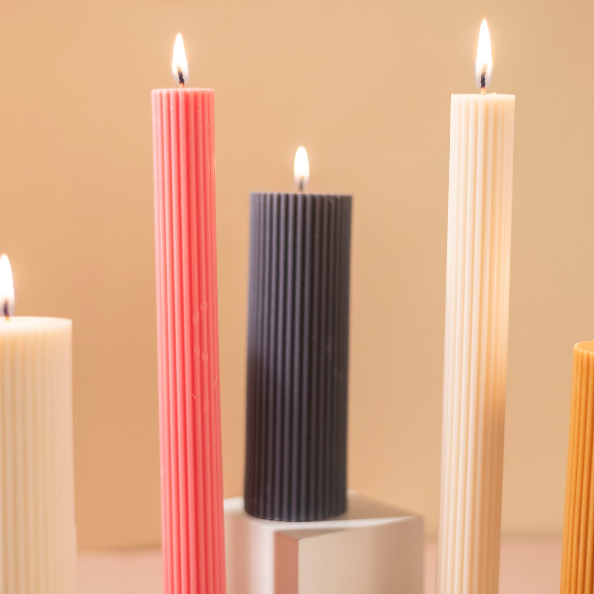 Brown Ribbed Designer Candle (Set of 2) Twin Flames India