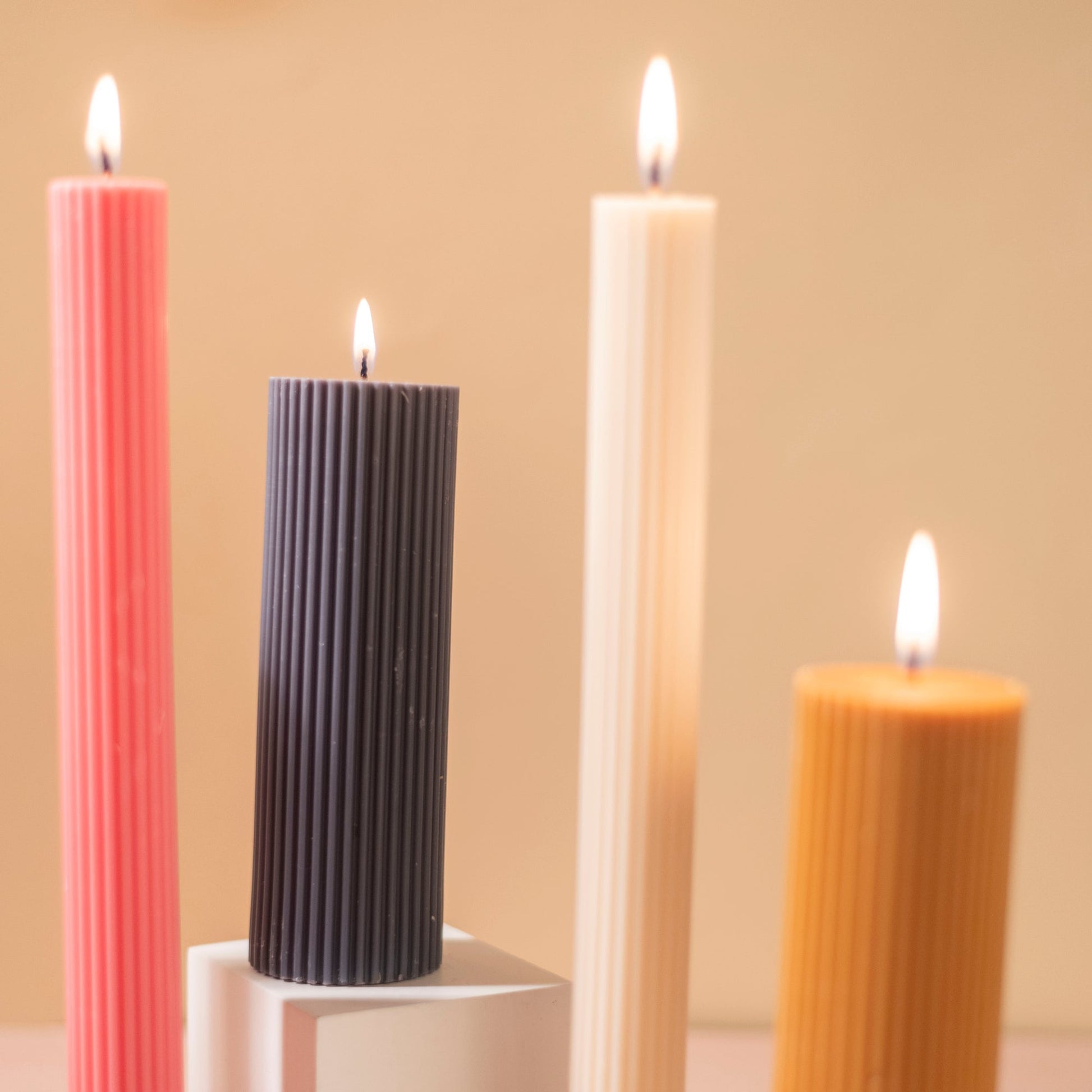 Brown Ribbed Designer Candle (Set of 2) Twin Flames India