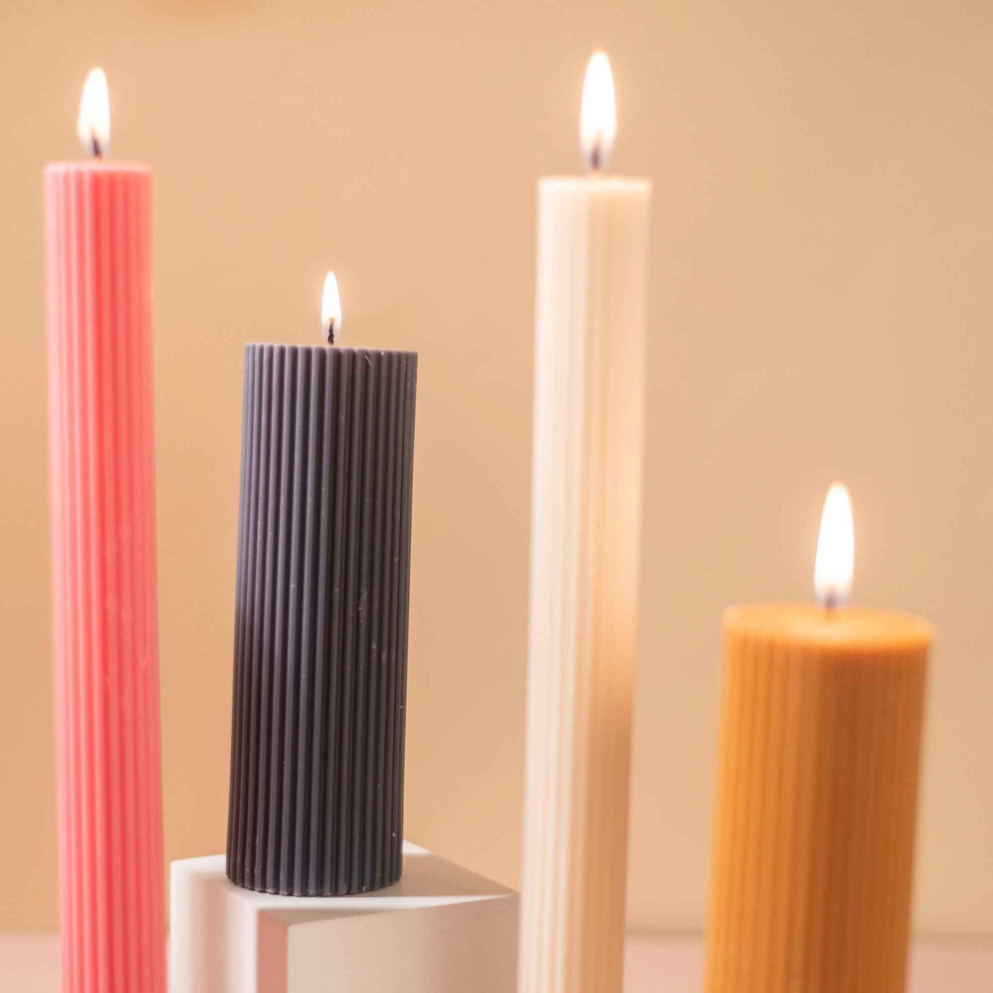 Grey Ribbed Designer Candle (Set of 2)