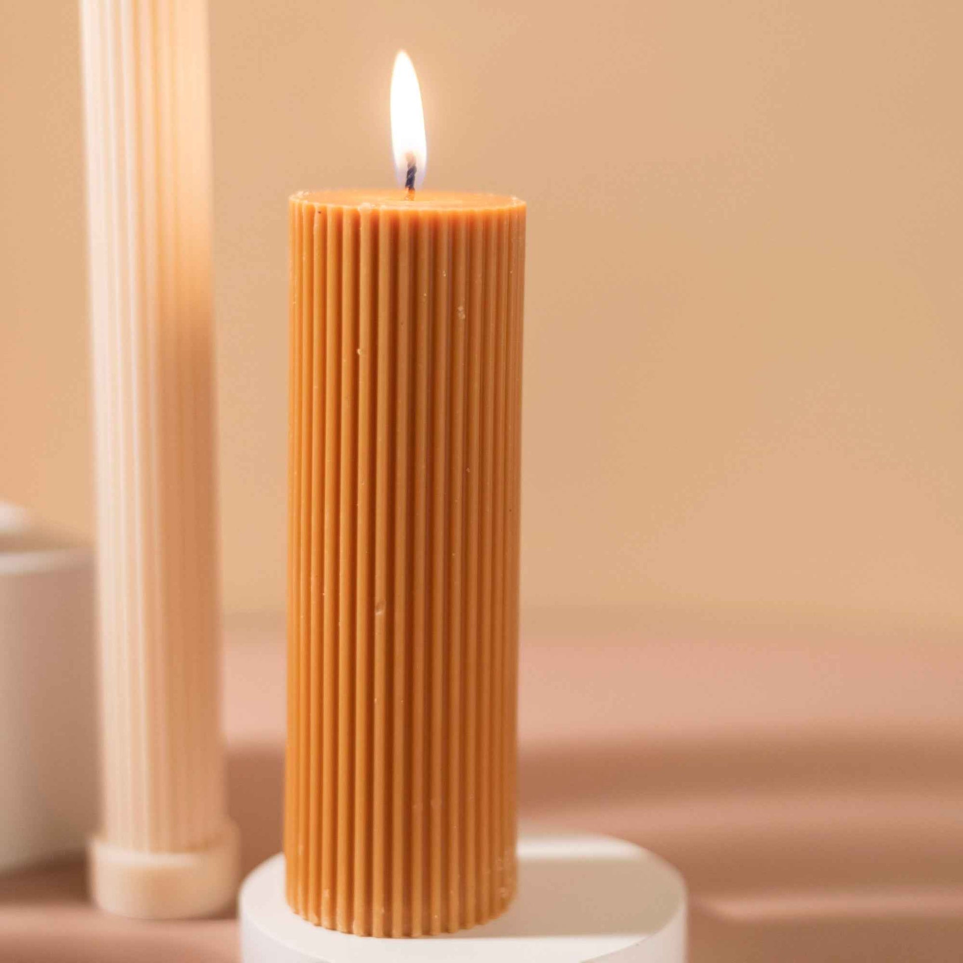 Grey Ribbed Designer Candle (Set of 2)