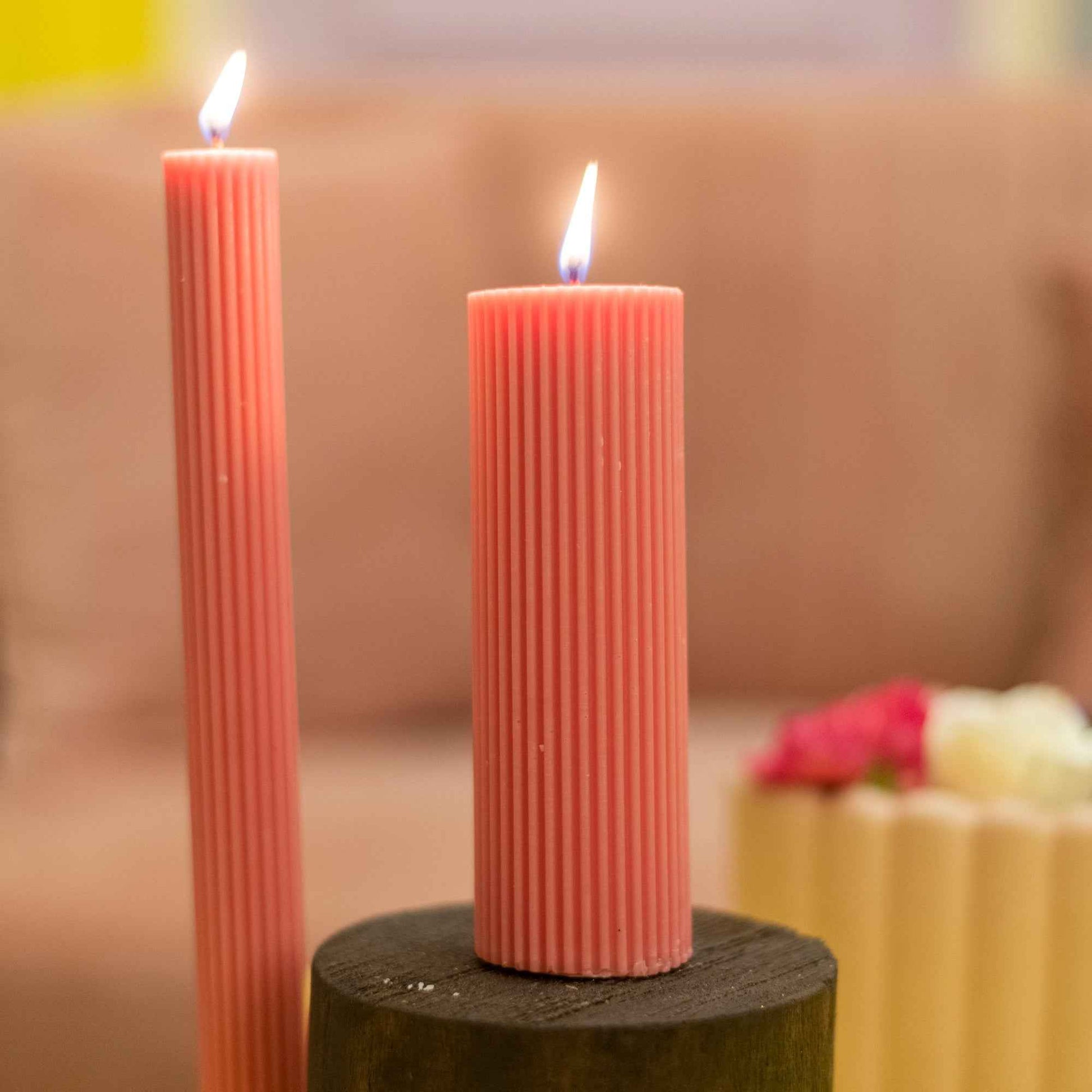 Grey Ribbed Designer Candle (Set of 2)