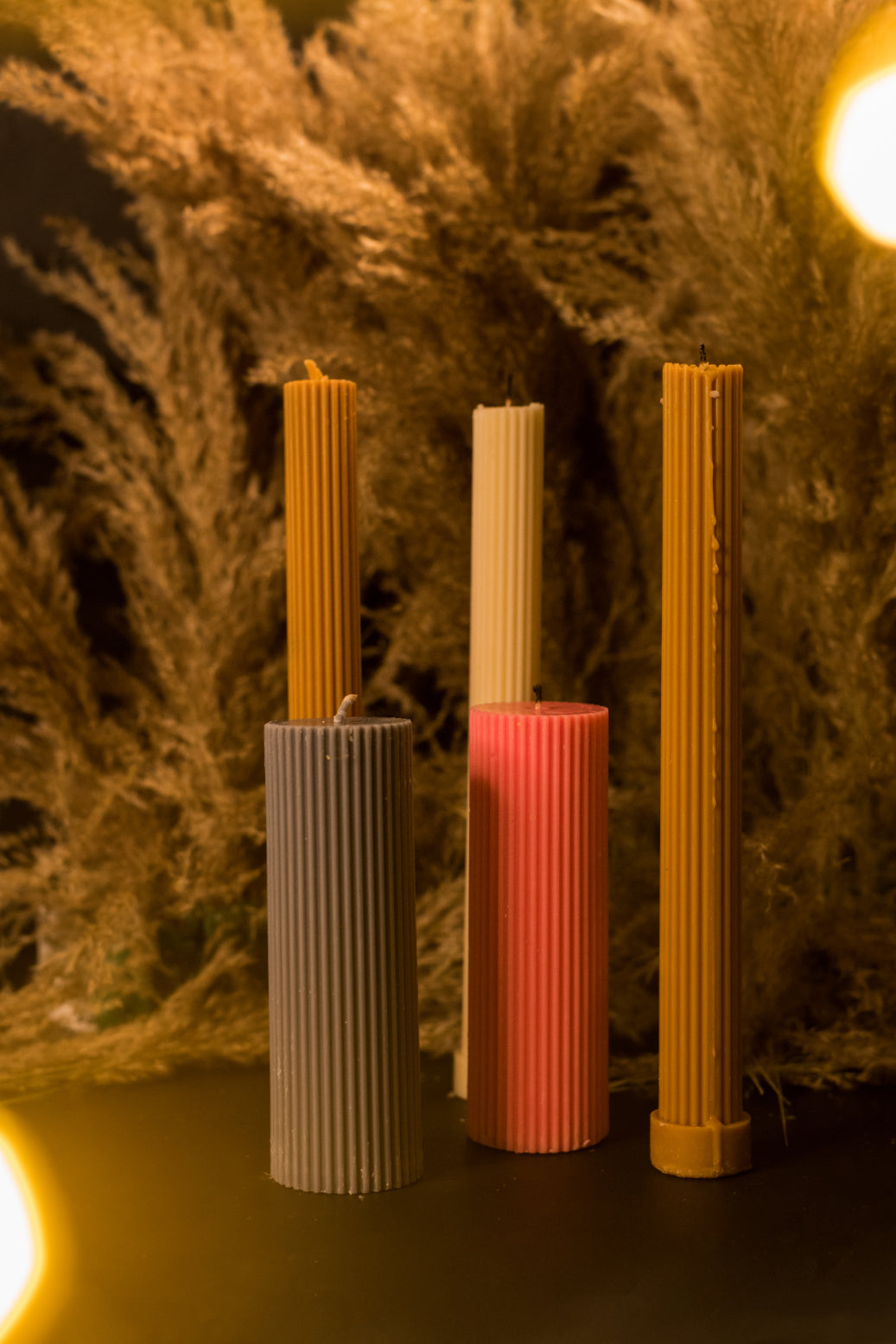Brown Ribbed Designer Candle (Set of 2) Twin Flames India
