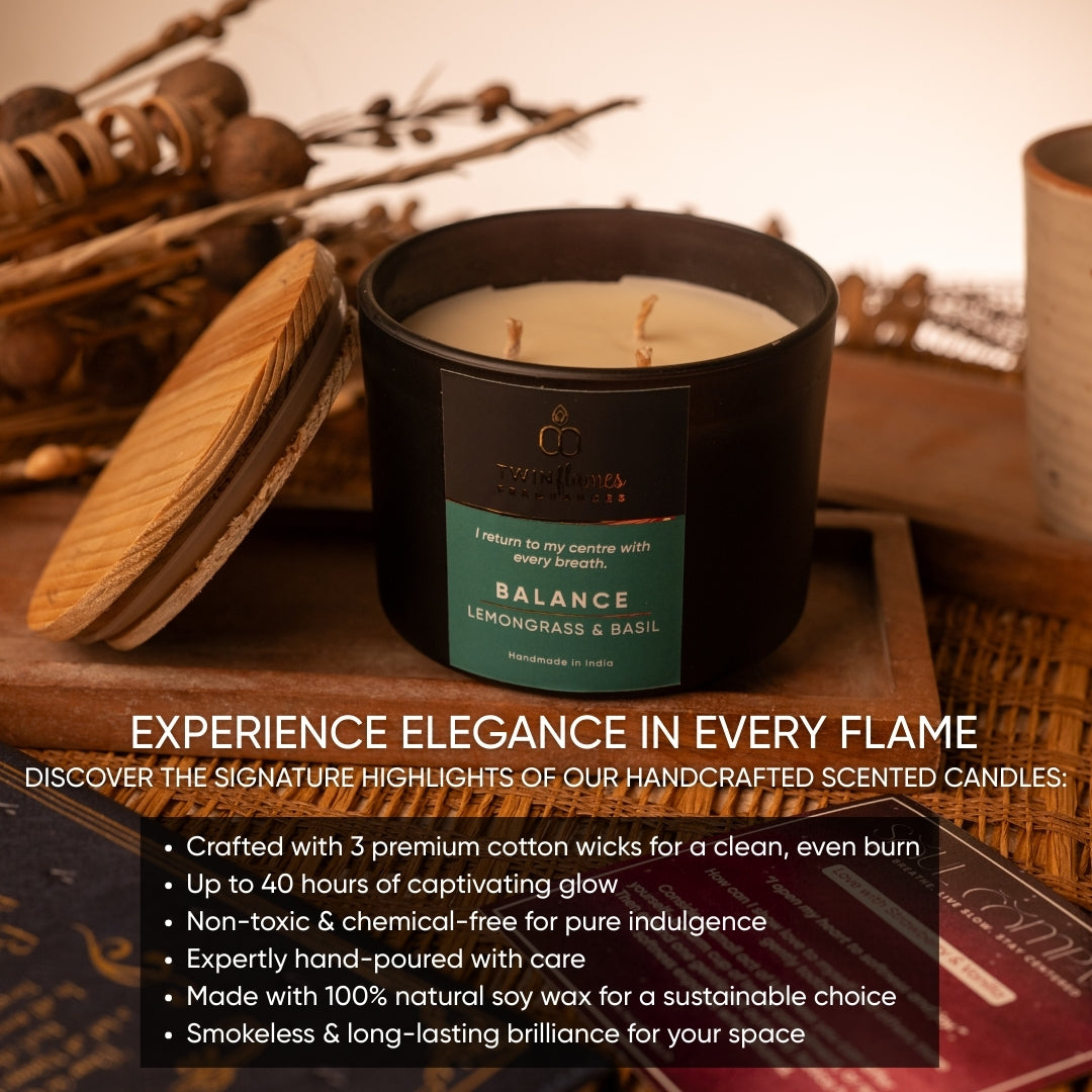 Balance – Lemongrass & Basil Scented Affirmation Candle