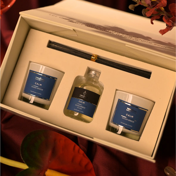Nivara Box: Ocean Breeze – 50ml Reed Diffuser & Dual Shot Glass Candles