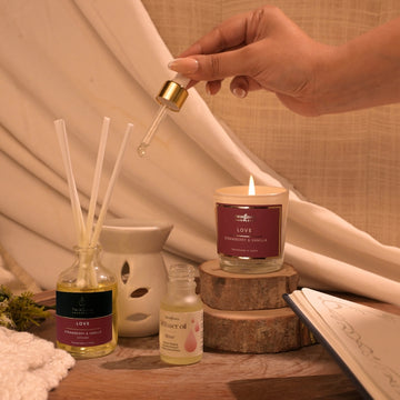 Mehek Box – Tea Light Diffuser, Diffuser Oil, Reed Diffuser & Shot Glass Candle