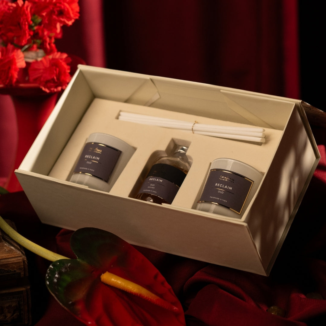 Nivara: Oud – 50ml Reed Diffuser & Dual Shot Glass Candles