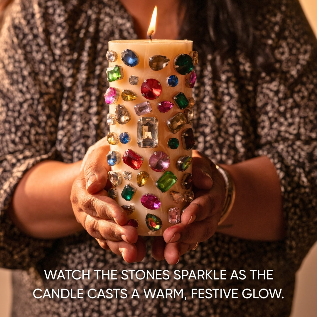 Navratna Pillar Candle – Crystal Inspired Candles