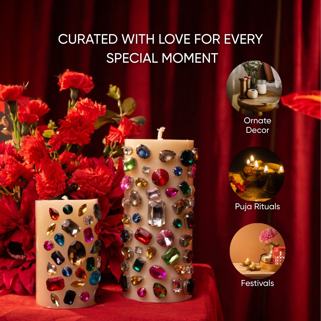 Navratna Pillar Candle – Crystal Inspired Candles