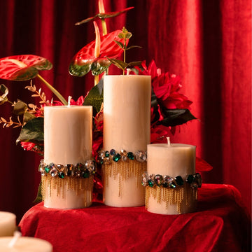 Emerald Light Candle Set – 3 Pillar Candles with Luxe Detailing
