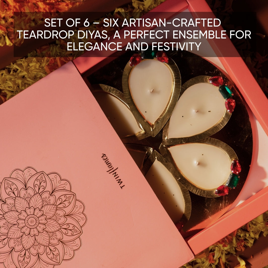 Festive Glow Diya Set - 6 Handcrafted Pieces in Vibrant Colors