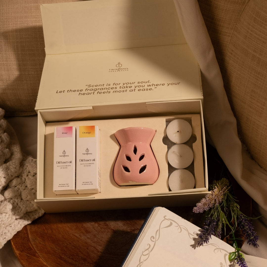 Sukoon Gift Box - Tea Light Diffuser with Premium Oils and Tea Light Candles