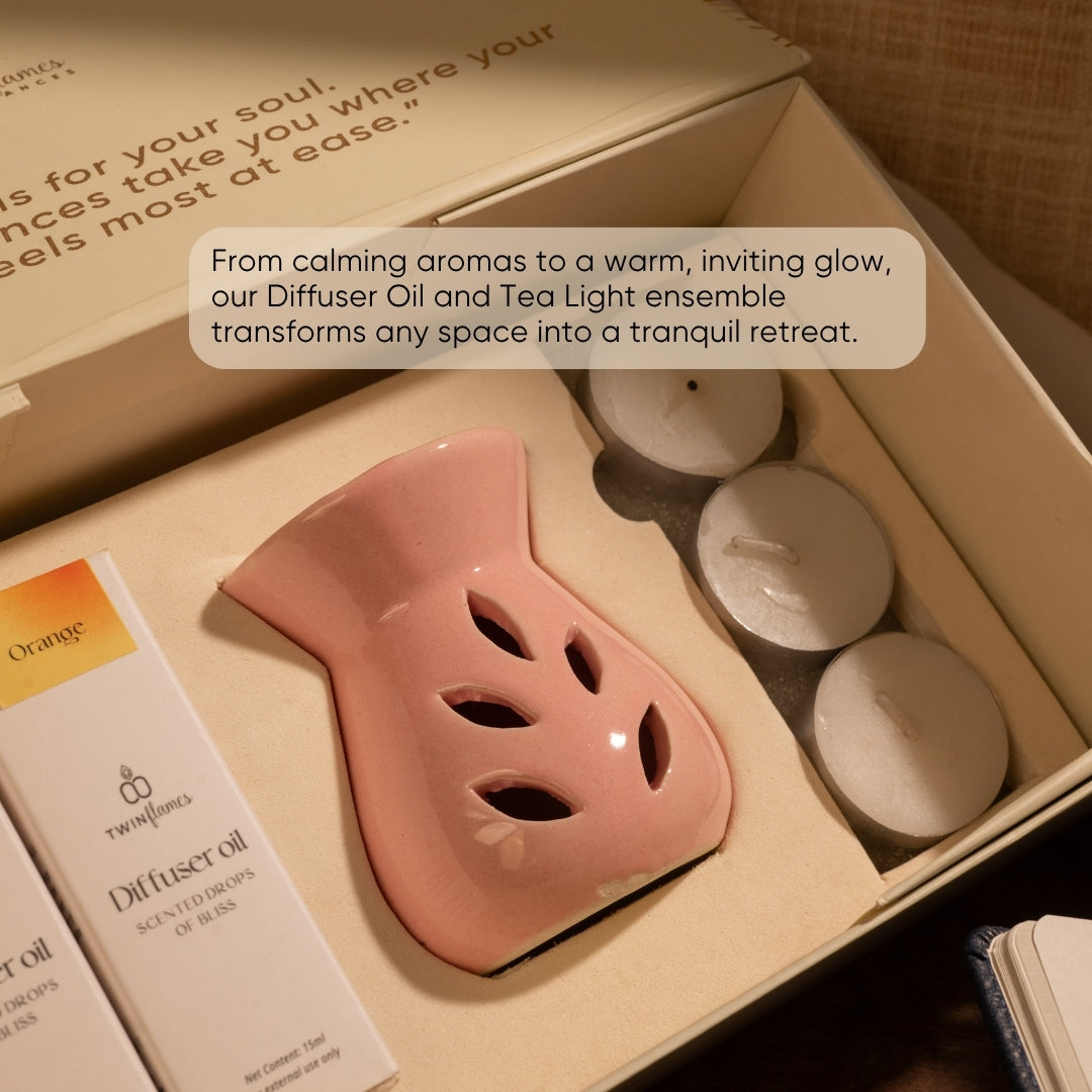 Sukoon Gift Box - Tea Light Diffuser with Premium Oils and Tea Light Candles