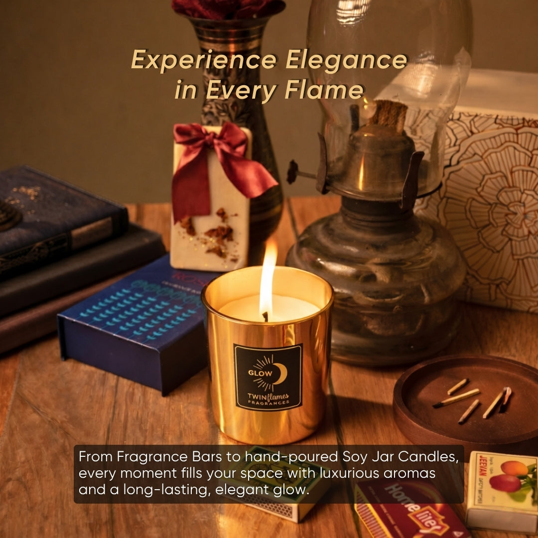 Roshni Gift Box (Flow Edition) - Fragrance Bar & Metallic Gold Soy Wax Jar Candle