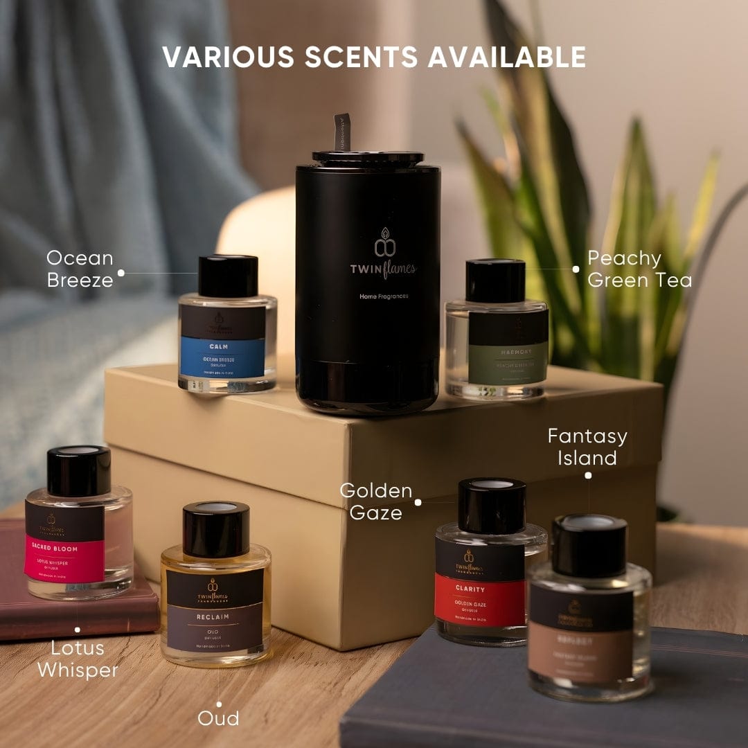 Electric Aroma Diffuser for Car & Home with Two Premium Fragrance Oils | Cordless-Style USB Operation | Intensity Control | Ambient LED Light