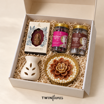 Aaradhya – Camphor, Fragrance Bar, Diffuser & Urli Candle Gift Set