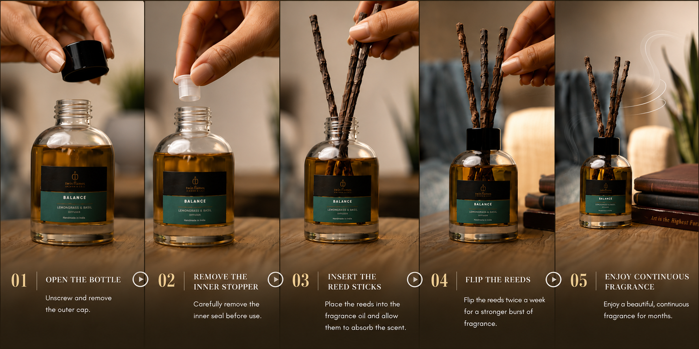 How to use a home fragrance reed diffuser - Twin Flames India