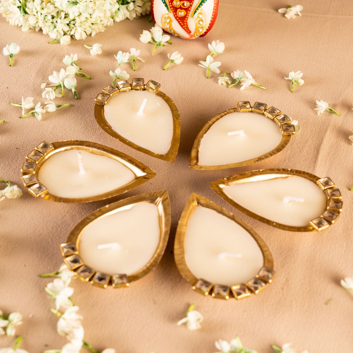 Brass Diya (Box of 6)- Scented (Big) Twin Flames India