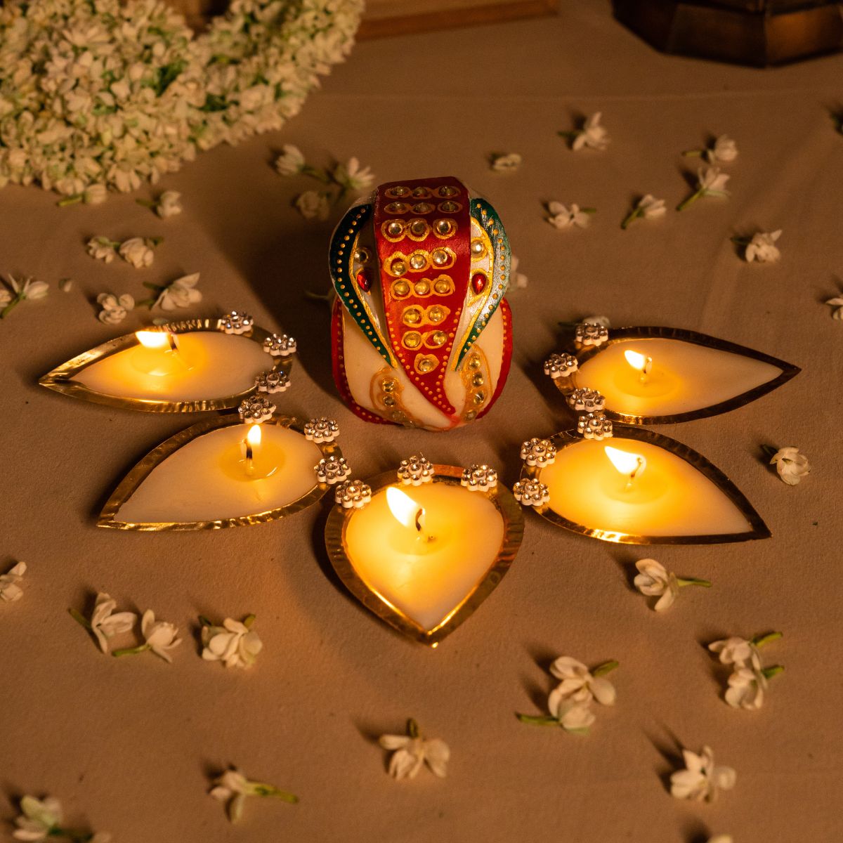 Brass Diya (Box of 5)- Scented (M) Twin Flames India