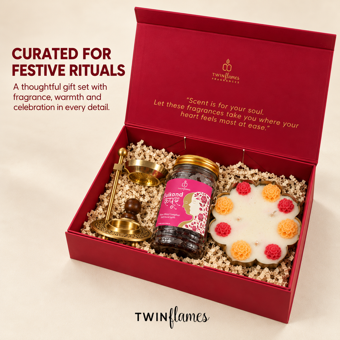 Saanjh – Gulkand Camphor, Urli Candle & Diffuser Set