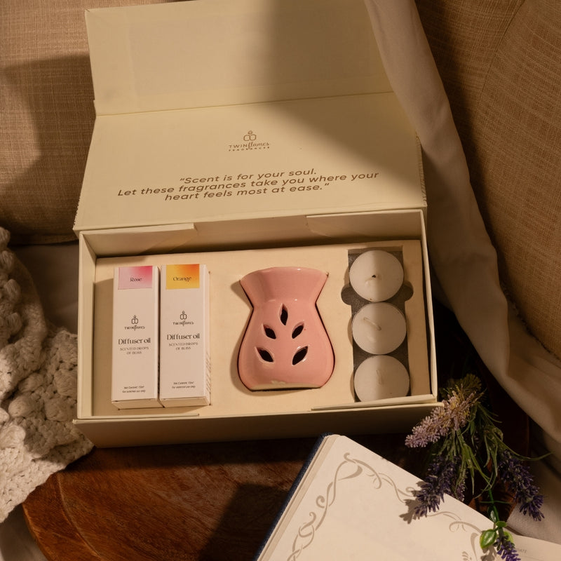 Sukoon Gift Box – Tea Light Diffuser Set with Oils & Candles