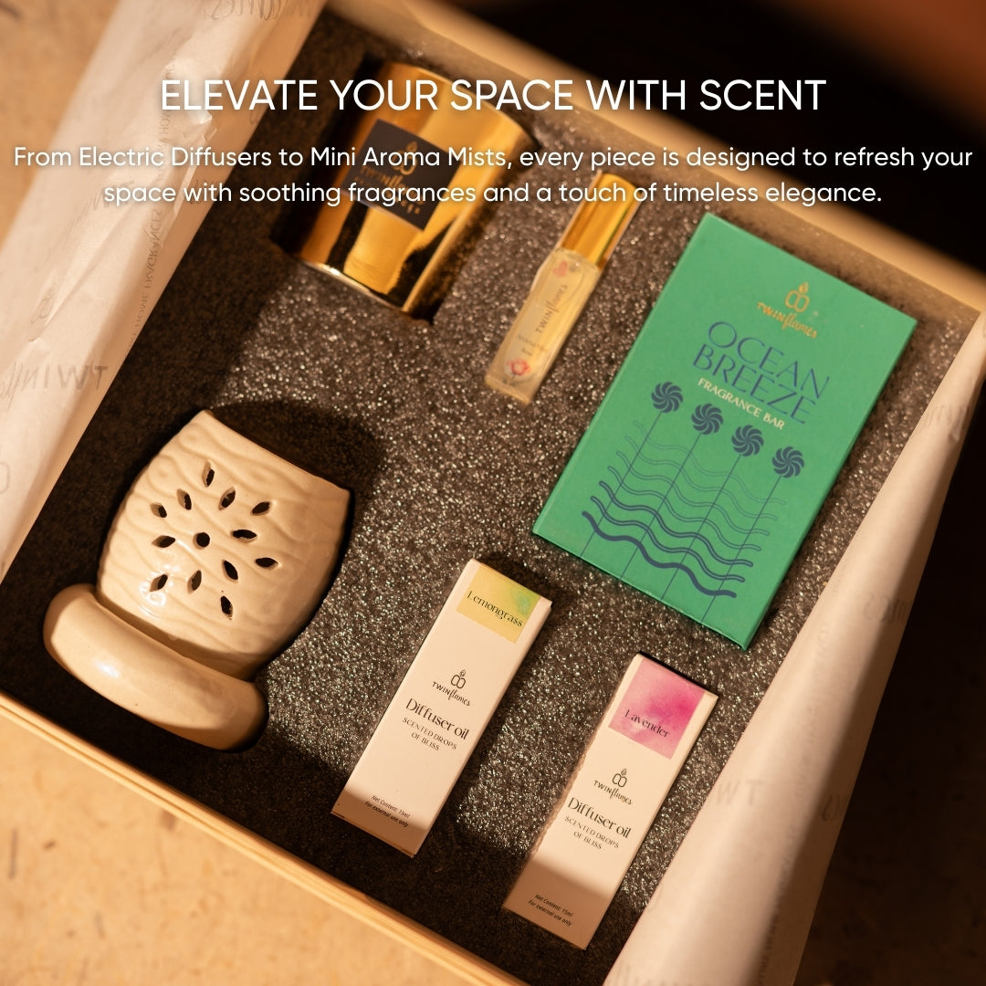 Virali Aroma Luxe Gift Box– Fragrance Bar,  Ceramic Diffuser, Diffuser Oils, Candle & Mini Aroma Mist