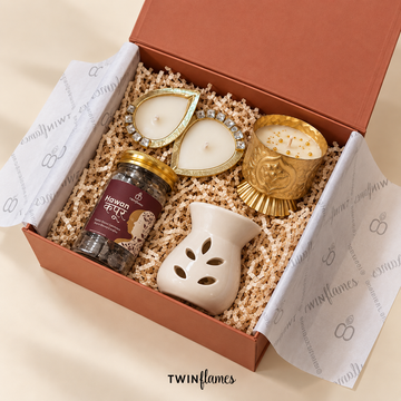 Tejas –  Havan Camphor (Spice Blend Camphor), Golden Candle, Diffuser & Diya Set