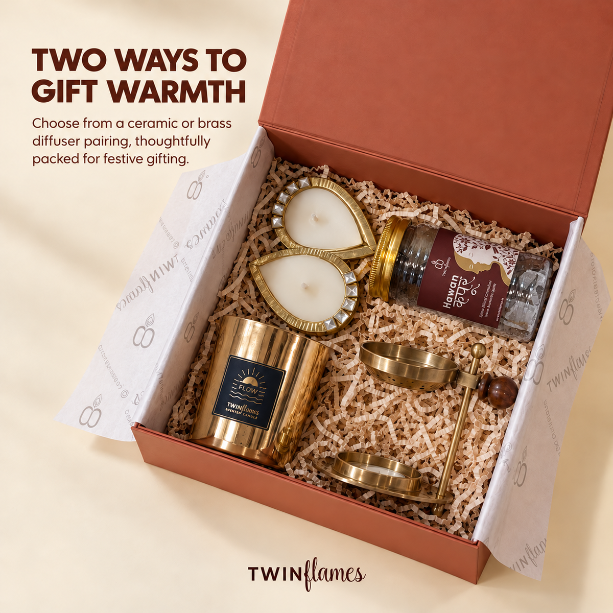 Tejas –  Havan Camphor (Spice Blend Camphor), Golden Candle, Diffuser & Diya Set