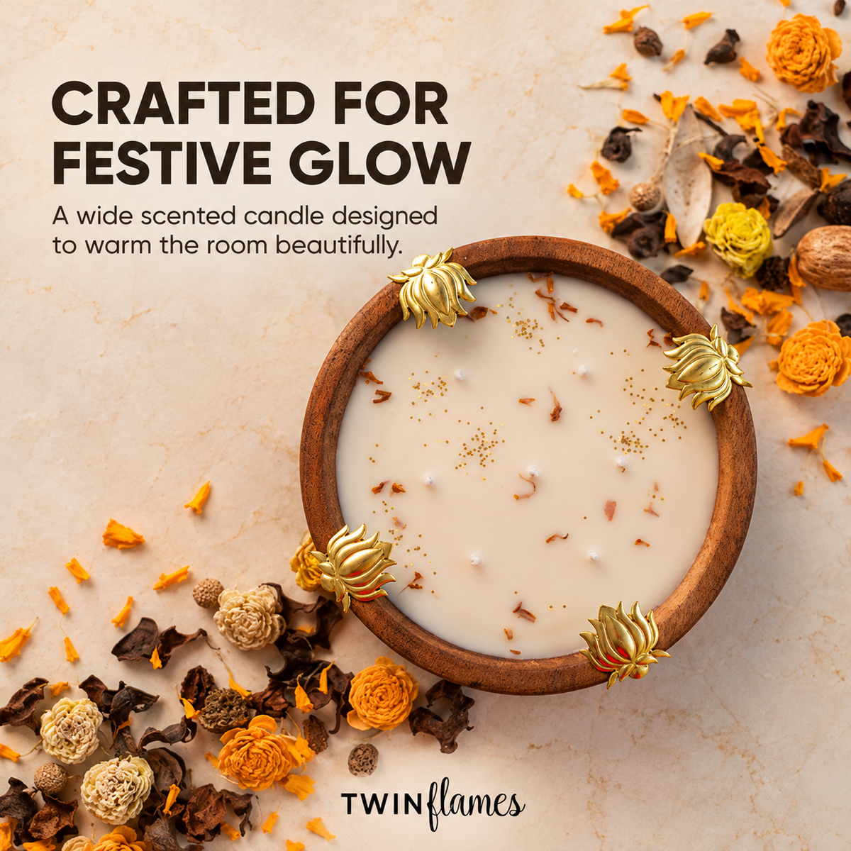 Wooden Lotus Urli Candle